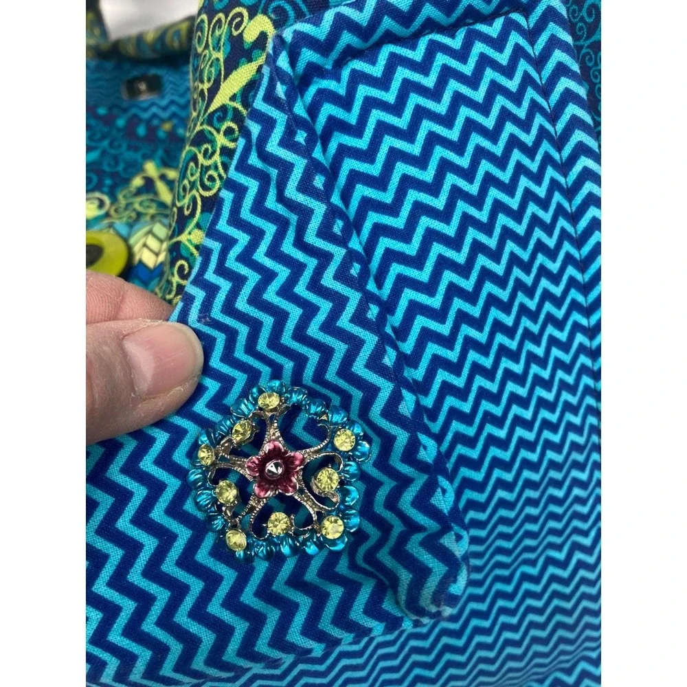 Handmade Peacock-Pattern Quilted Tote Bag – Blue/Green‎ Fabric – 13" x 5" x 10" - Picture 7 of 11